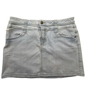 Route 66 Denim Mini Skirt Size 11/12 Y2K 90s Jean Skirt Retro Light Wash & Roses